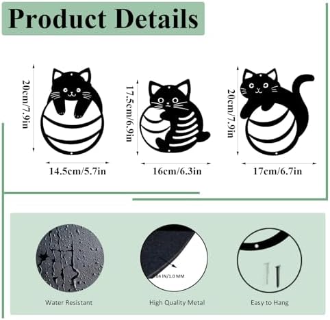 Black Metal Cat Wall Decor Minimalist Abstract Design