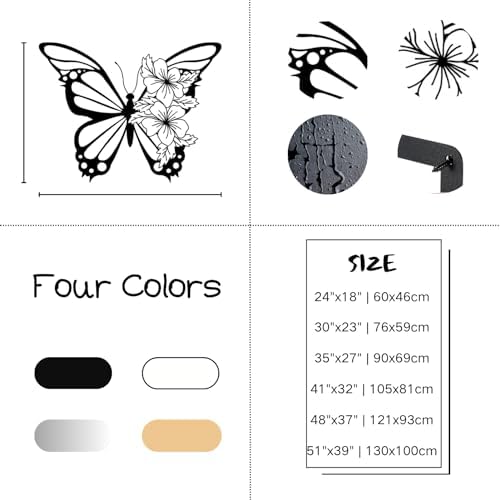 Idadey Metal Butterfly Wall Art Modern Cut Floral Design