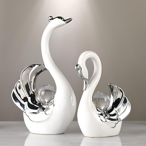 XINDAM Swan Figurines with Crystal Ball Decor 1