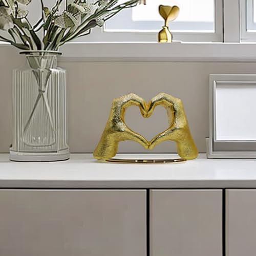 DECOUE Gold Heart Hands Statue Home Decor