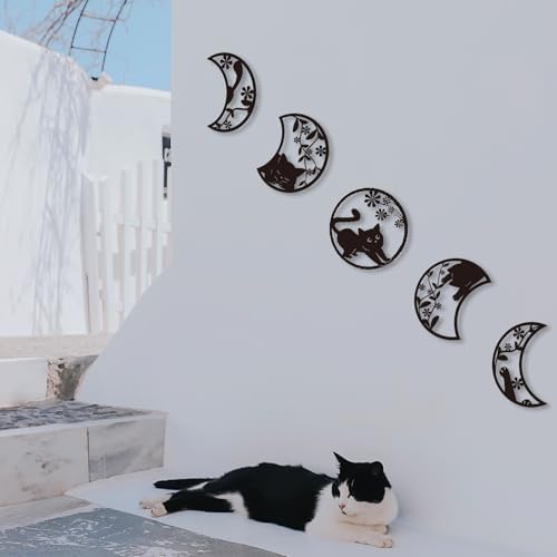 Oubasa Black Cat Moon Phase Wall Art Set of 5