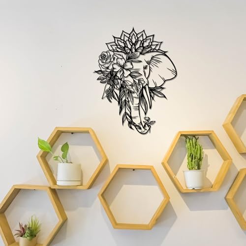 Rajukit Elephant with Lotus Metal Wall Art