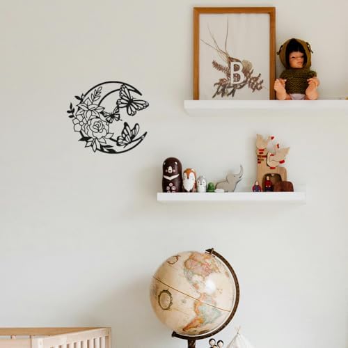 Moon Butterfly Metal Wall Art - Boho Decor Black