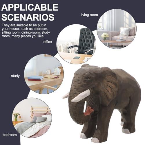 Hand Carved Wooden Elephant Statue 6 Inches Home Decor