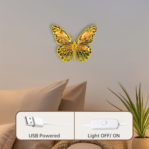 LED Night Light Wooden Wall Decor 3D Butterfly Sculpture