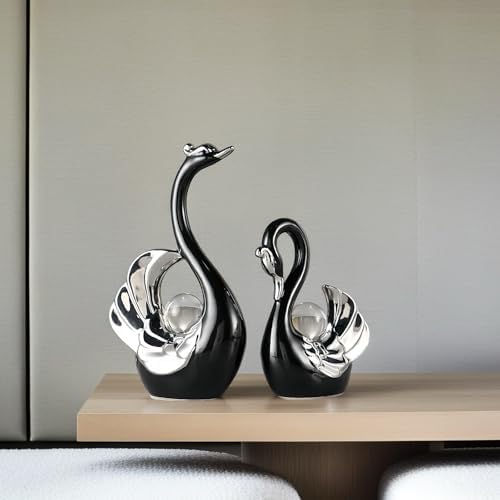 XINDAM Swan Figurines with Crystal Ball Decor