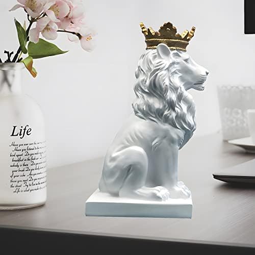 7 Inches Crown Lion Statue - Handmade Resin Animal Sculpture