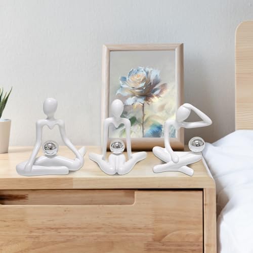 Zerzsy 3pcs Thinker Statue White Decor Abstract Art Sculpture
