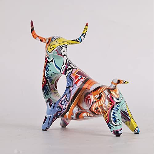 Qianling Resin Graffiti Bull Statue Decor