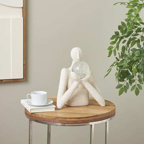 Deco 79 Polystone Figurine with Clear Glass Ball and Gold Speckles