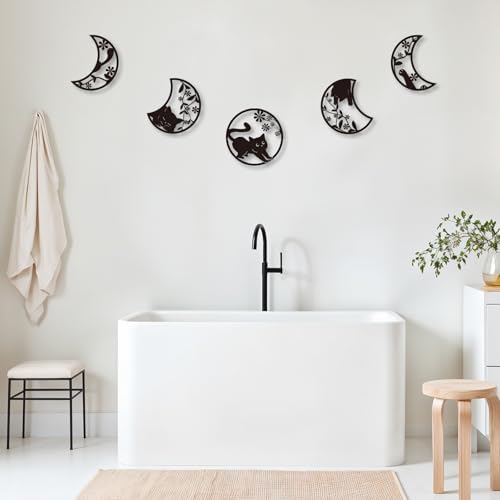 Oubasa Black Cat Moon Phase Wall Art Set of 5