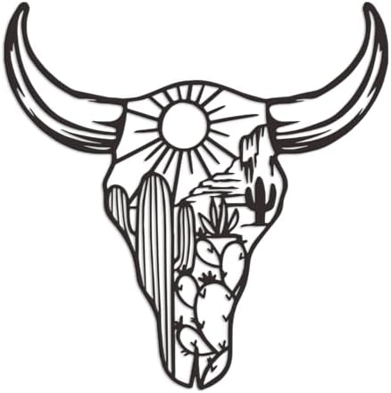 Metal Cow Skull Wall Decor - Rustic Black 12x12 Inch