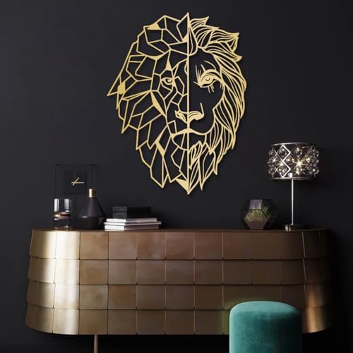 Cadeali Lion Head Metal Wall Art - Gold 18x24