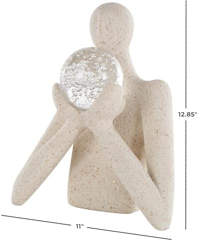 Deco 79 Polystone Figurine with Clear Glass Ball and Gold Speckles