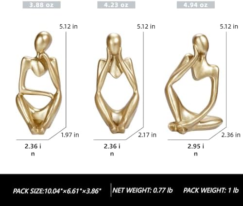 Abstract Resin Thinker Statue - Gold Finish