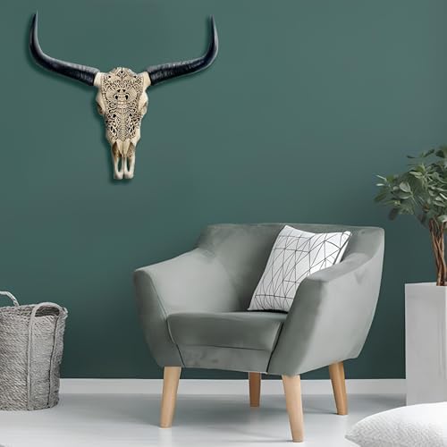 Hand-Carved Authentic Cow Skull Wall Decor 27x26x10 Inch