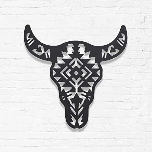 ORIGACH 12 Inch Black Metal Cow Skull Wall Sculpture Decor