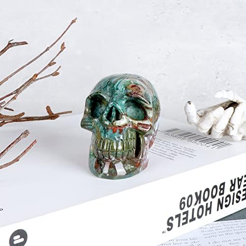 LEADGEM 30 Inch Ocean Jasper Crystal Skull Decor Statue