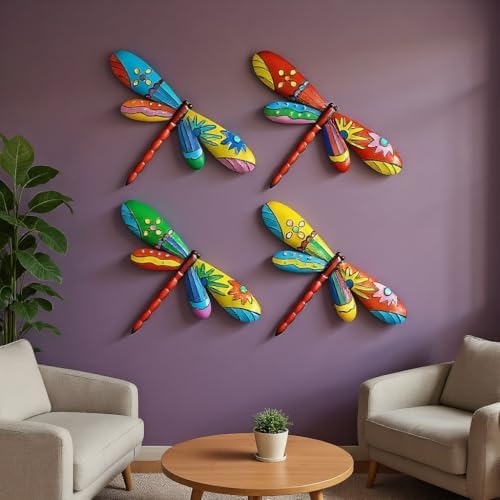 GENHAOTHREE 4 Pack Large Metal Dragonfly Wall Art