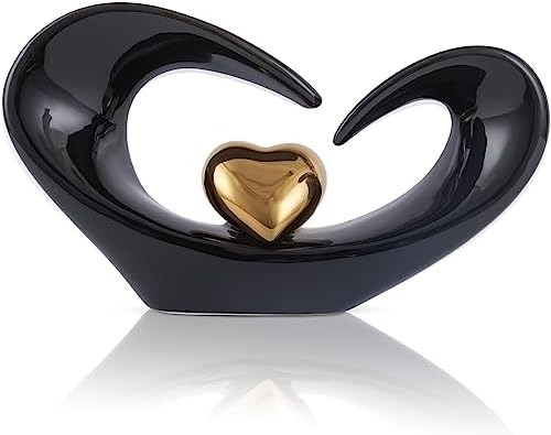 Orenm Ceramic Heart Sculpture Black Gold Abstract Decor