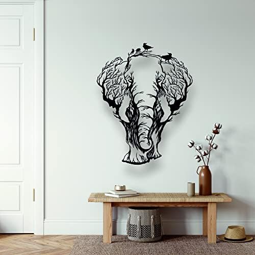 DEKADRON Geometric Metal Wall Art Elephant and Birds Decor