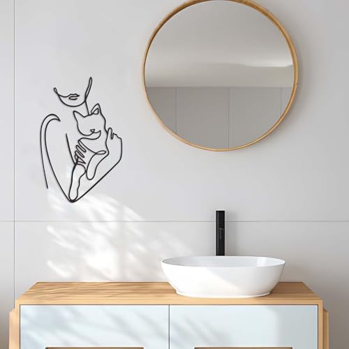 Rajukit Women And Cat Metal Wall Decor