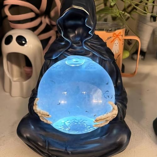 Grim Reaper Statue with Crystal Ball Light-up Sphere