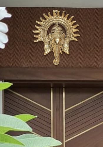 Hastcraft Golden Ganesha Wall Sculpture with Sun Rays