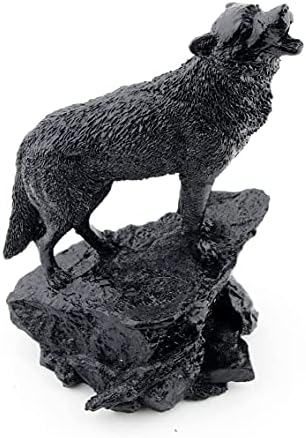 Wildlife Howling Wolf Statue Figurine Black Wolf Sculpture