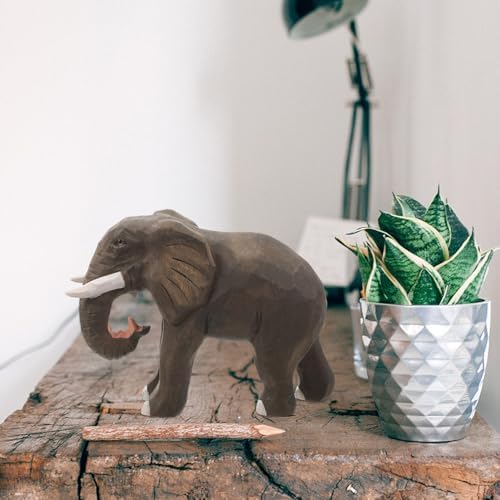 Hand Carved Wooden Elephant Statue 6 Inches Home Decor