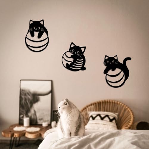 Black Metal Cat Wall Decor Minimalist Abstract Design