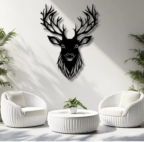 Flewfar Metal Deer Wall Art Decor 24x24 Inch Black Unframed
