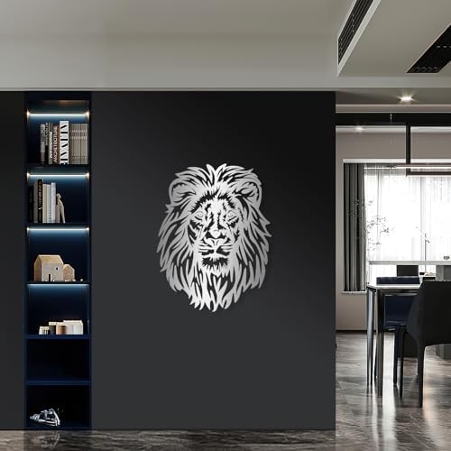 Lion Head Metal Wall Art 35x28 Black