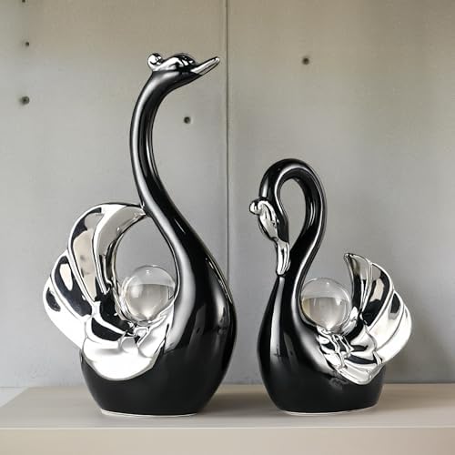 XINDAM Swan Figurines with Crystal Ball Decor