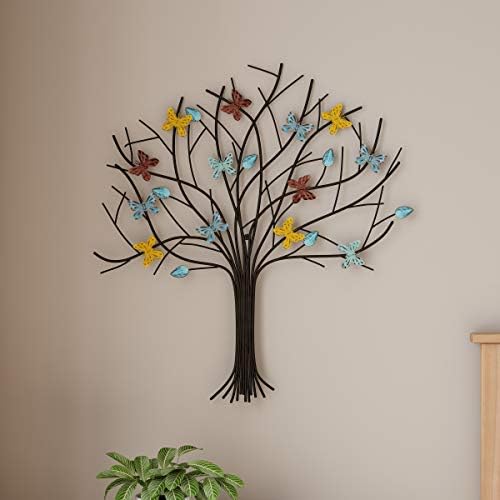 Tree of Life Butterfly Wall Art - Hand Painted Metal Sculpture
