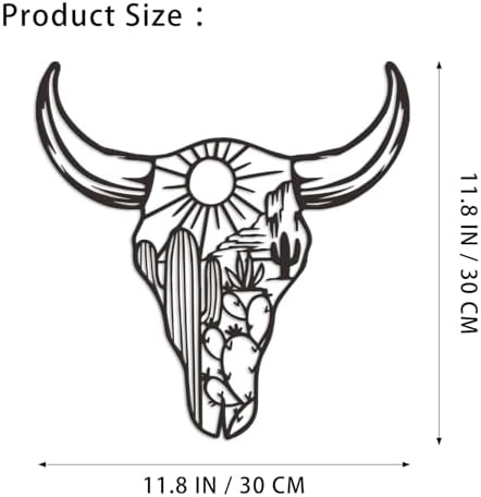 Metal Cow Skull Wall Decor - Rustic Black 12x12 Inch