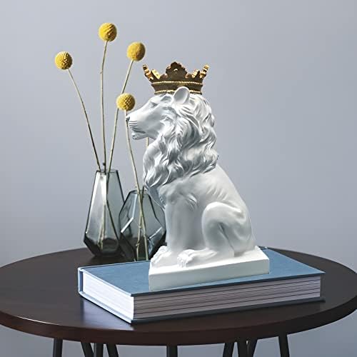 7 Inches Crown Lion Statue - Handmade Resin Animal Sculpture