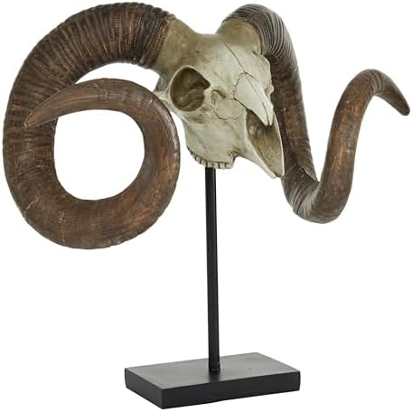 Deco 79 Polystone Ram Skull Decor Statue