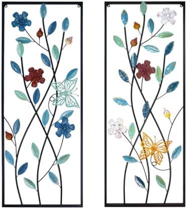 Lifuleiyin 2 Piece Metal Wall Art Butterfly with Flowers