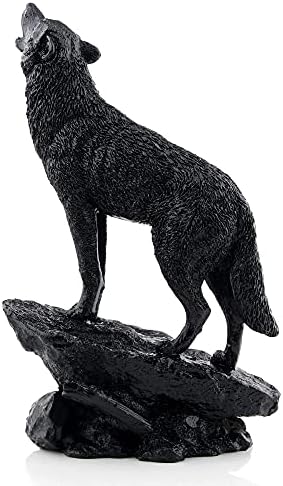 Wildlife Howling Wolf Statue Figurine Black Wolf Sculpture