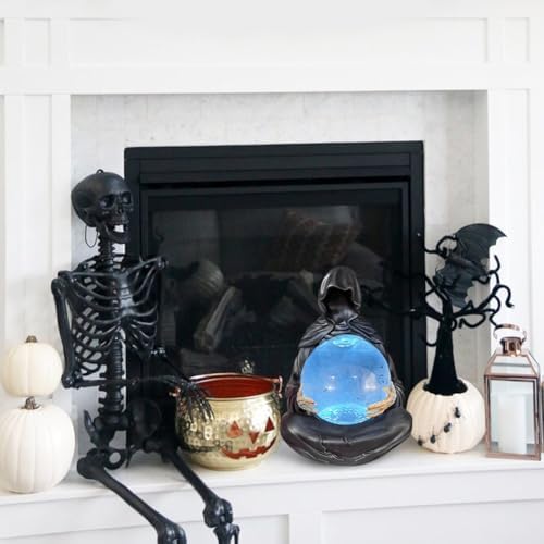 Grim Reaper Statue with Crystal Ball Light-up Sphere
