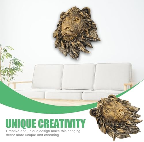 Lion Head Wall Decor Resin Statue Bronze Wall Hanging Sculpture