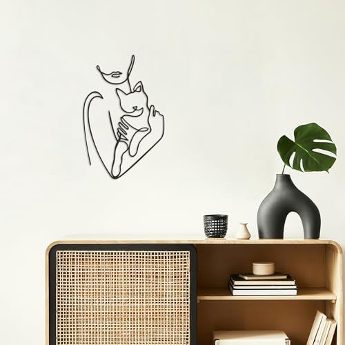 Rajukit Women And Cat Metal Wall Decor