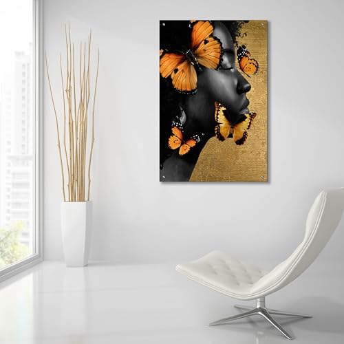 Epic Art Monochrome Golden Butterfly 2 Wall Art