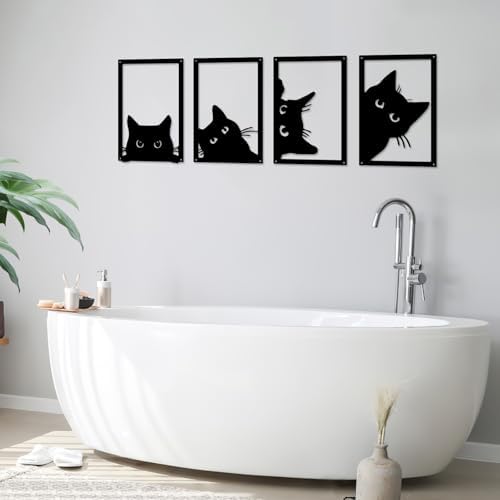 ENKUY 4 Piece Black Cat Wall Art Decor