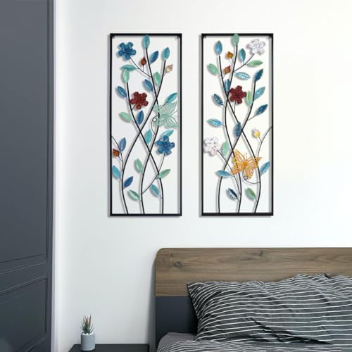Lifuleiyin 2 Piece Metal Wall Art Butterfly with Flowers