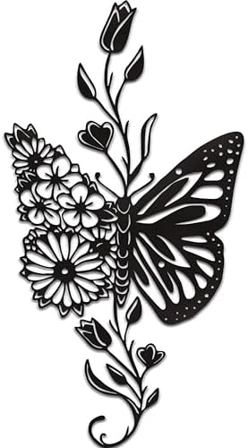Rajukit Butterfly Flower Metal Wall Decor Black