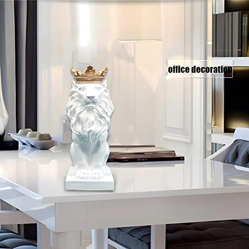 7 Inches Crown Lion Statue - Handmade Resin Animal Sculpture