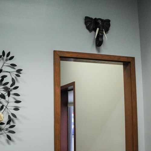 Zeckos Hand Carved Black Wood Elephant Head Wall Sculpture