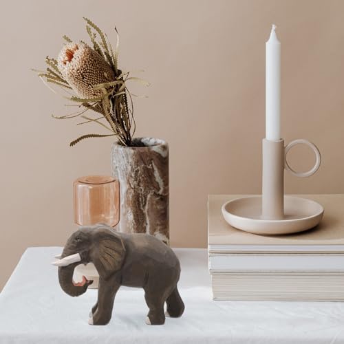 Hand Carved Wooden Elephant Statue 6 Inches Home Decor